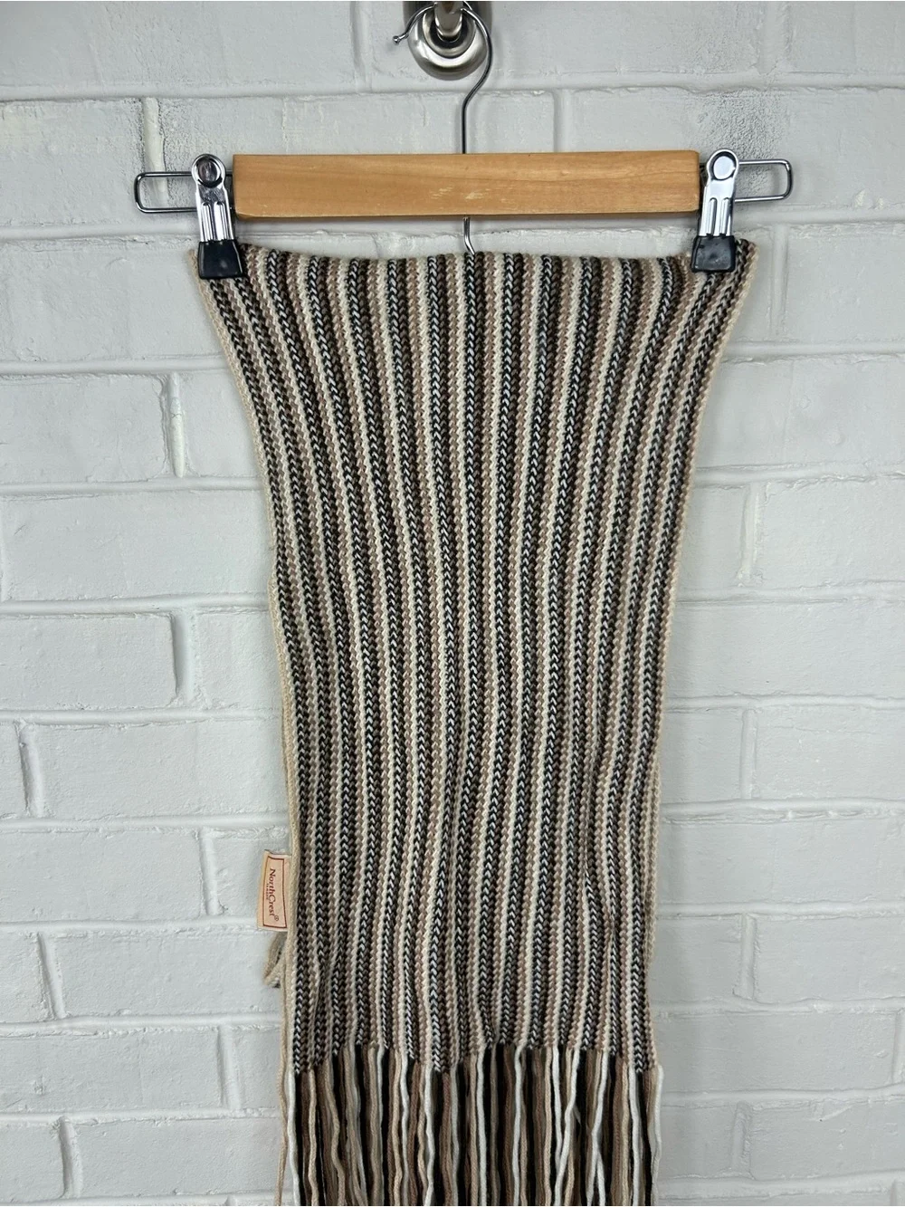 Vintage North Crest Classic Brown Striped Knit Scarf